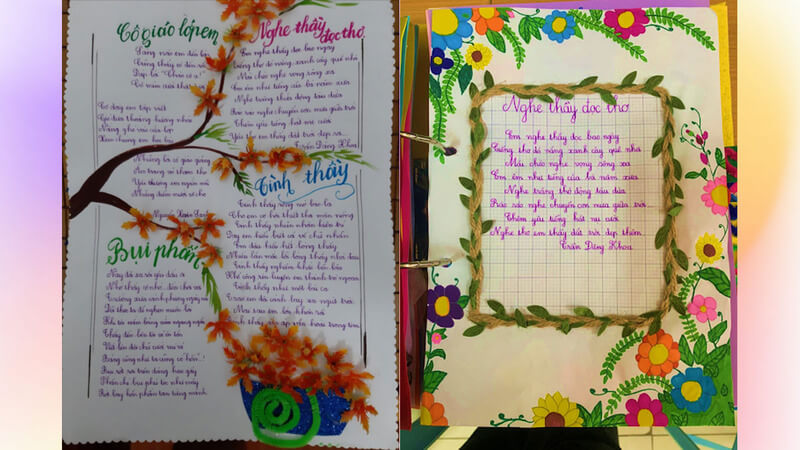 Trang thơ viết tay rực rỡ sắc hoa