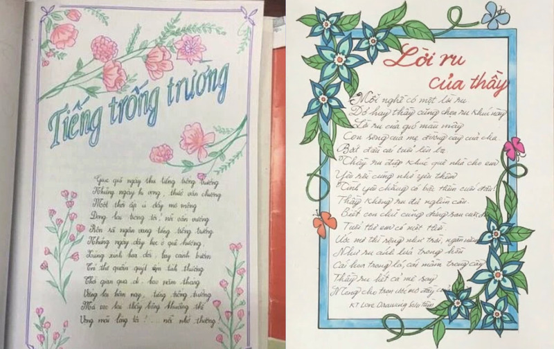 Mẫu tập san bài thơ trang trí hoa lá