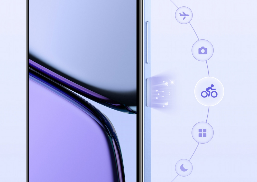 Realme C65 nút nguồn Dynamic tiện lợi