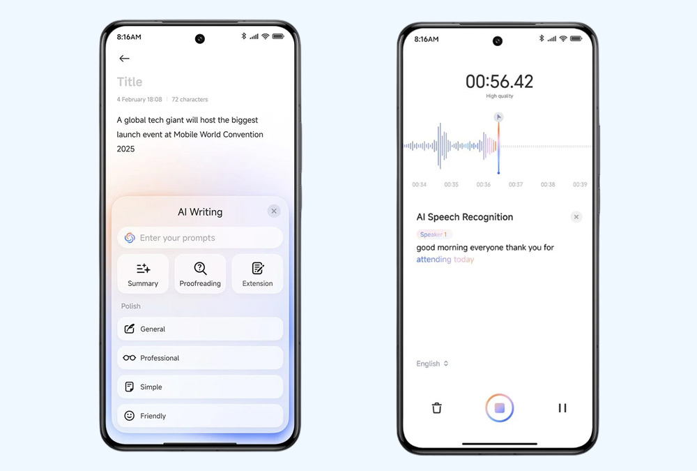 Tính năng Viết AI và Nhận dạng giọng nói AI trên Xiaomi 15 Ultra 5G