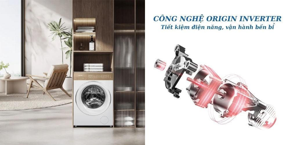 Khối lượng giặt 10.5kg và công nghệ Origin Inverter trên Toshiba TW-T37BZP115MWV(WT)