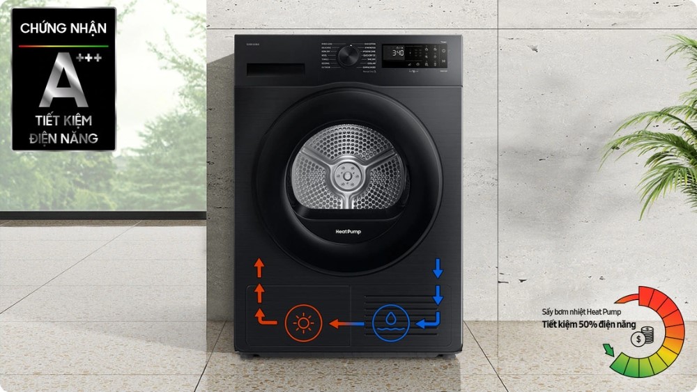 Máy sấy bơm nhiệt Samsung DV90CGC2A0ABSV với công nghệ sấy bơm nhiệt AI Heatpump