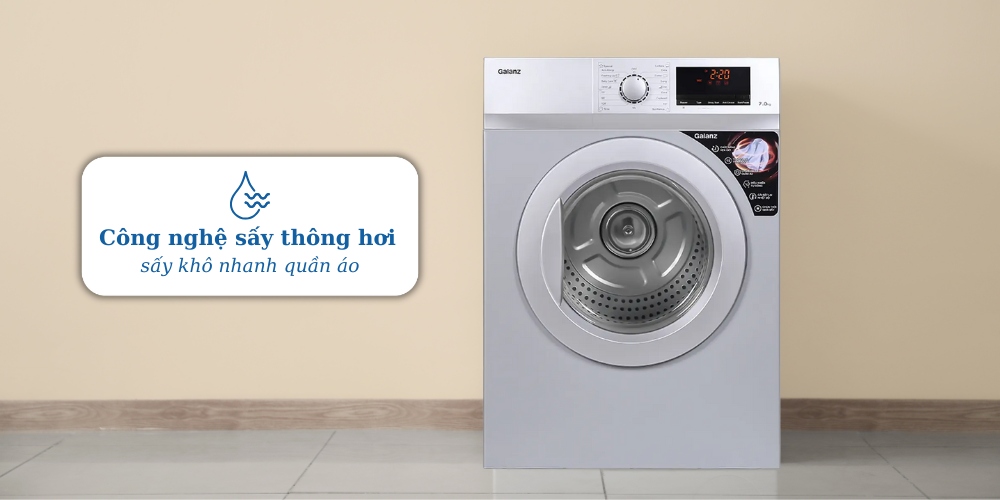 Máy Sấy Thông Hơi Galanz 7 Kg DV-70T5C(S) sử dụng công nghệ sấy thông hơi