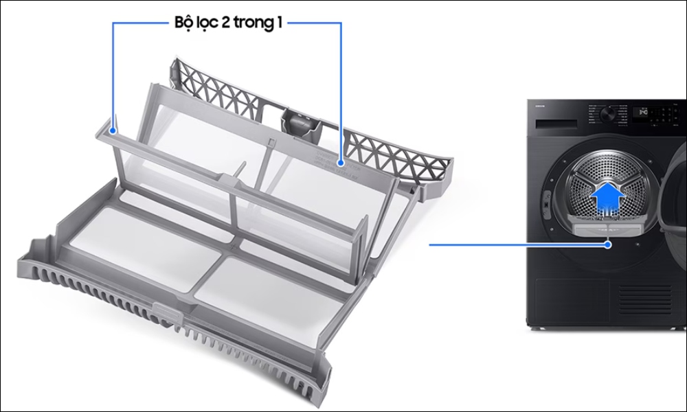 Máy sấy Samsung DV90CGC2A0ABSV có bộ lọc xơ vải 2 Trong 1