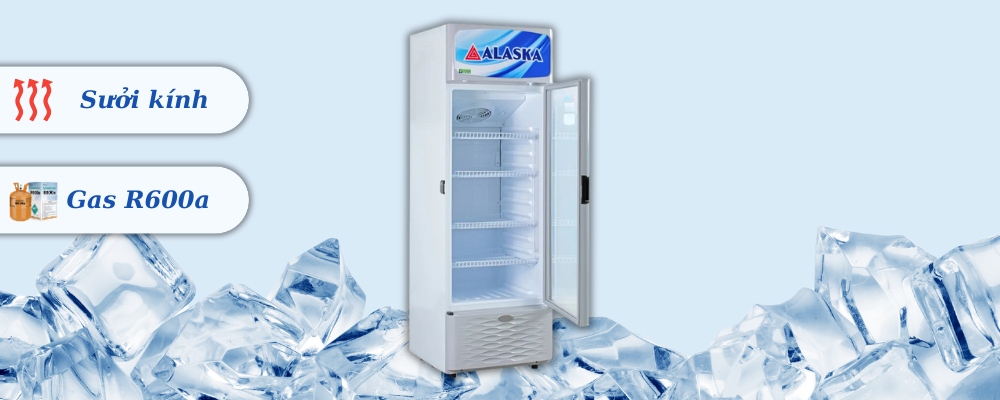 Tủ mát LC-335 sử dụng gas R600a, sưởi kính sử dụng hơi nóng từ compressor