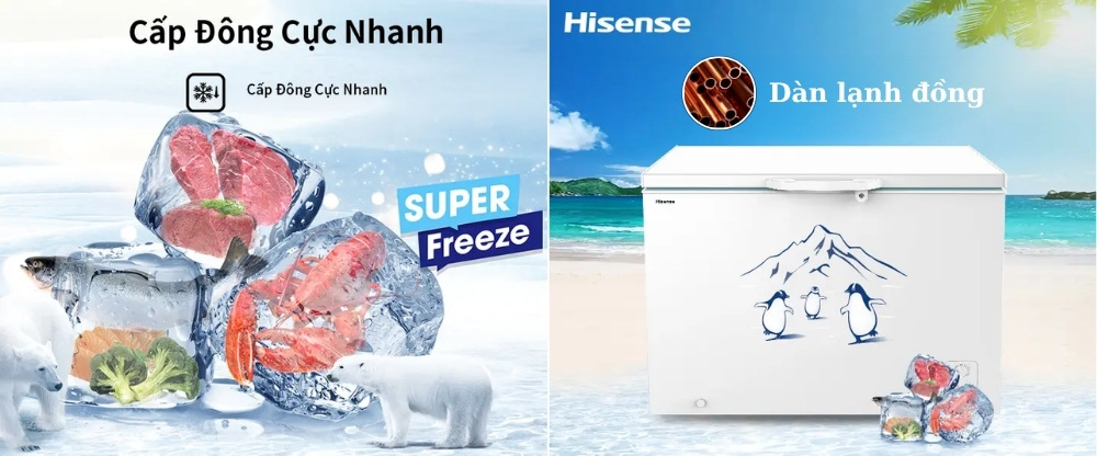 Hisense FC380D4EWC1 trang bị dàn lạnh đồng, cấp đông cực sâu -30°C 