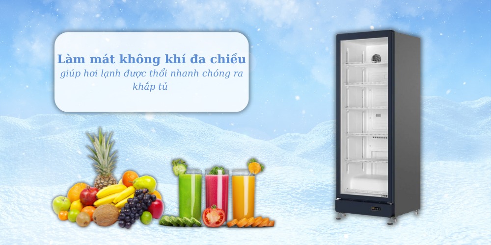 Luồng khí lạnh lan tỏa nhanh và đồng đều khắp không gian tủ mát Aqua AQS-AF640H