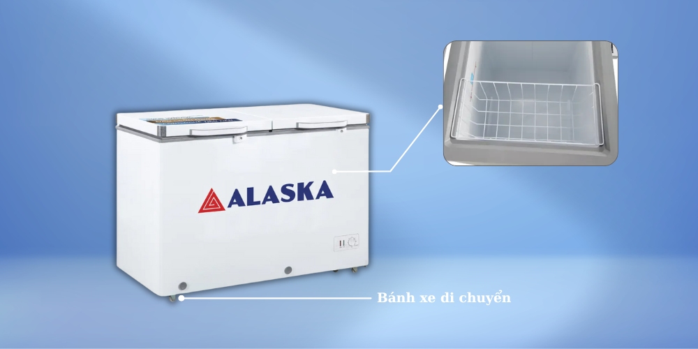 Tủ Đông Mát Alaska BCD-4565C trang bị bánh xe, giỏ đựng