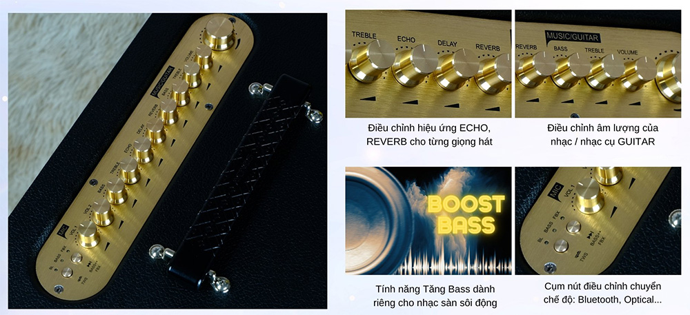 Mặt trên của loa được bố trí bảng điều khiển
