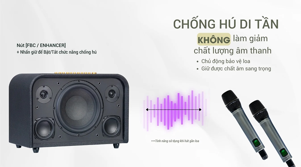 Tính năng chống hú di tần loa Karaoke xách tay Acnos Acoustic 3 (Màu Đen)