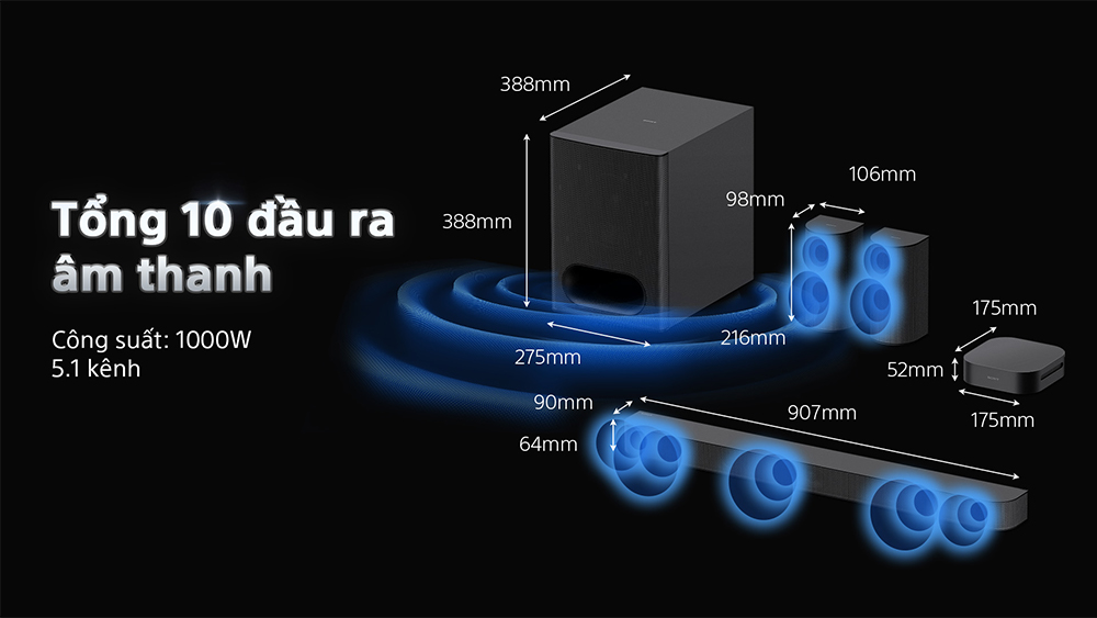 Công suất mạnh mẽ 1000W Bravia Theatre System 6 HT-S60
