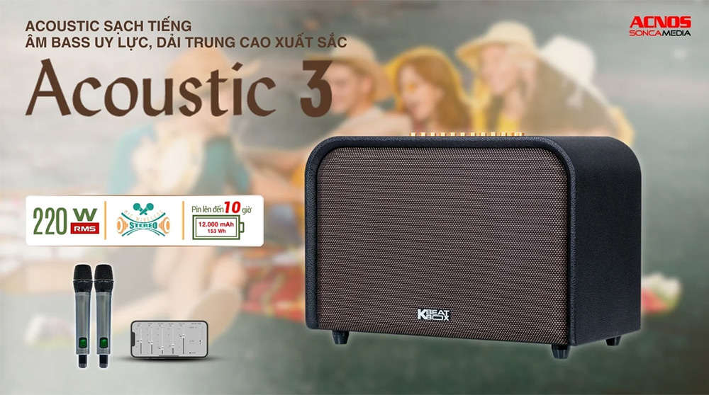 Thiết kế nhỏ gọn loa Karaoke xách tay Acnos Acoustic 3 (Màu Đen)