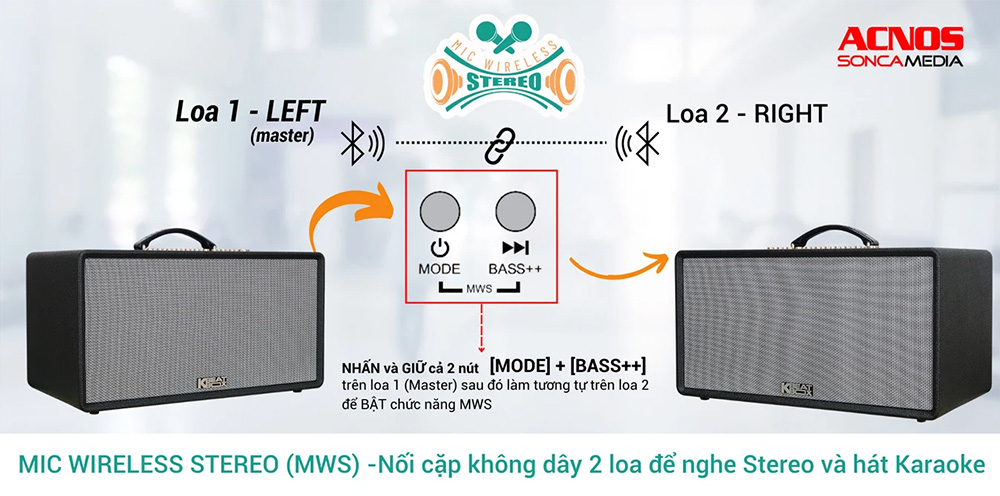 Mic Wireless Stereo loa Karaoke xách tay Acnos FLAC 36 (Màu Đen)