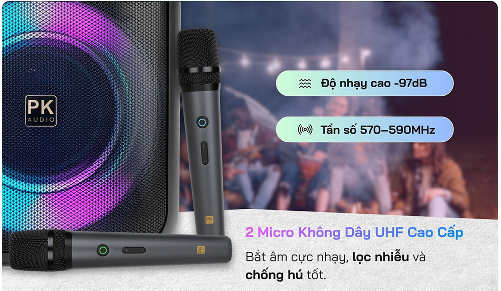 Đi kèm 2 micro loa Karaoke di động xách tay Platinum CX15