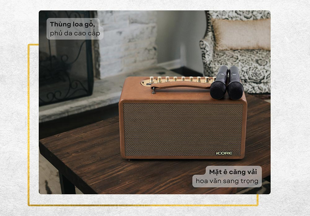 Thân loa bọc da sang trọng tạo cảm giác bền bỉ