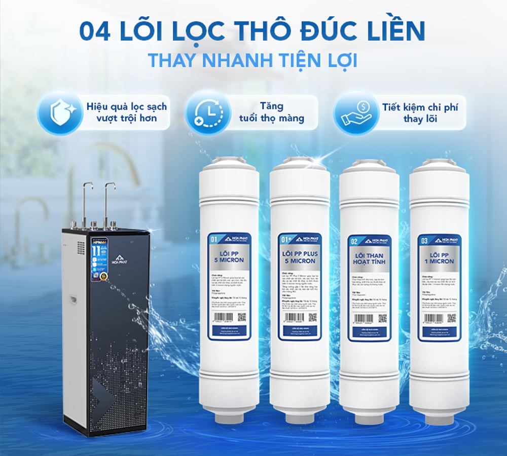 4 lõi lọc thô đúc liền giúp tăng độ bền và hiệu quả lọc