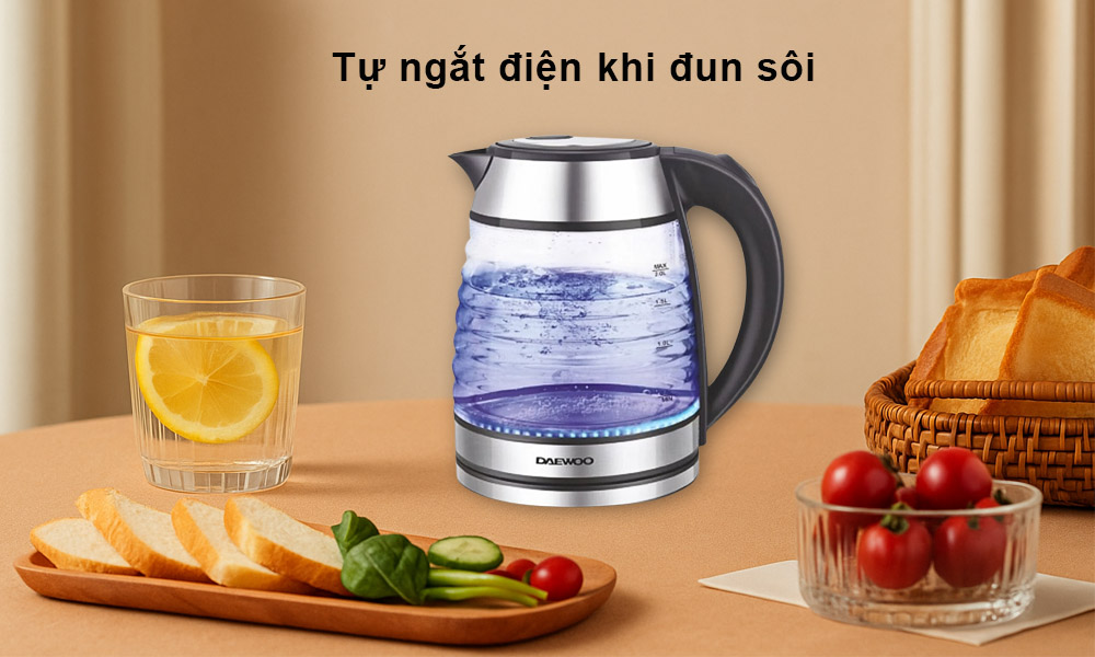 Ấm Đun Thủy Tinh DWK-GL1803 được tích hợp tính năng tự ngắt điện