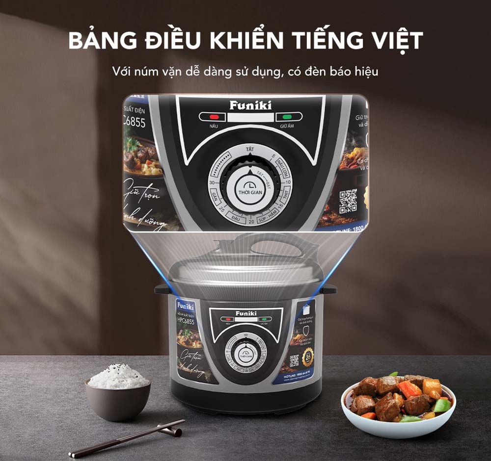 Dễ dàng sử dụng Nồi Áp Suất Điện Funiki HPC6855 5 Lít