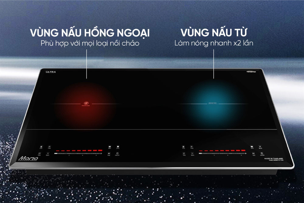 Hai vùng nấu điện từ và hồng ngoại tiện lợi