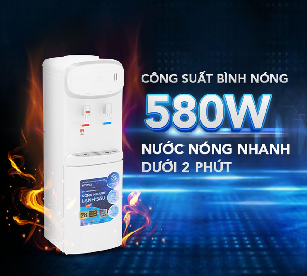 Cây nước nóng lạnh Hòa Phát HTL236 có công suất bình nóng 580W