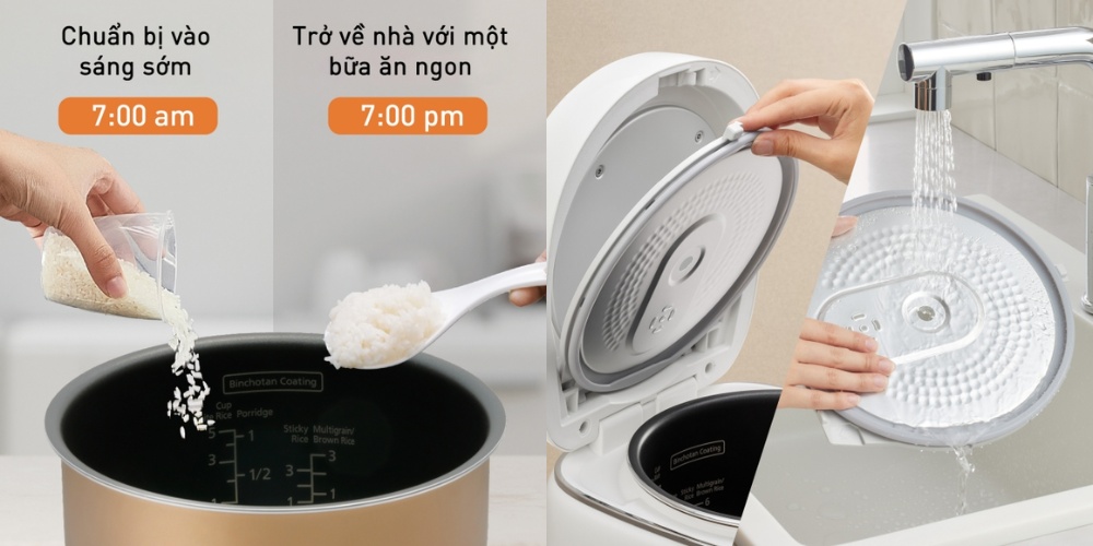 Chức năng hẹn giờ lên đến 24 tiếng và tính năng ghi nhớ công thức của Panasonic SR-DK104WRA