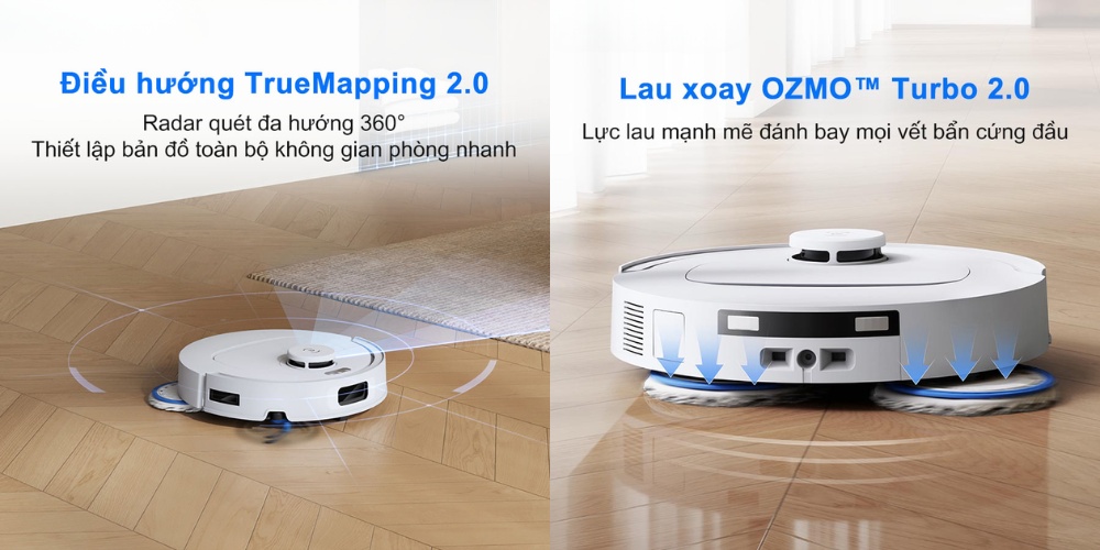 Công nghệ lau xoay Ozmo Turbo 2.0 và TrueMapping 2.0 trên Robot Ecovacs Deebot T30C - Trắng