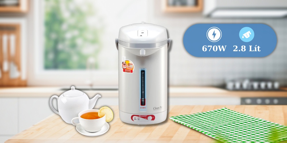 Công suất bình thuỷ điện KP-31BTV-CU 670W đun sôi nhanh, dung tích 2.8 lít