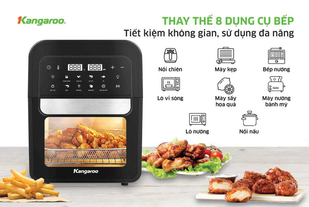 Lò Chiên Không Dầu Kangaroo KG6AF2A có thể thay thế 8 loại thiết bị nhà bếp