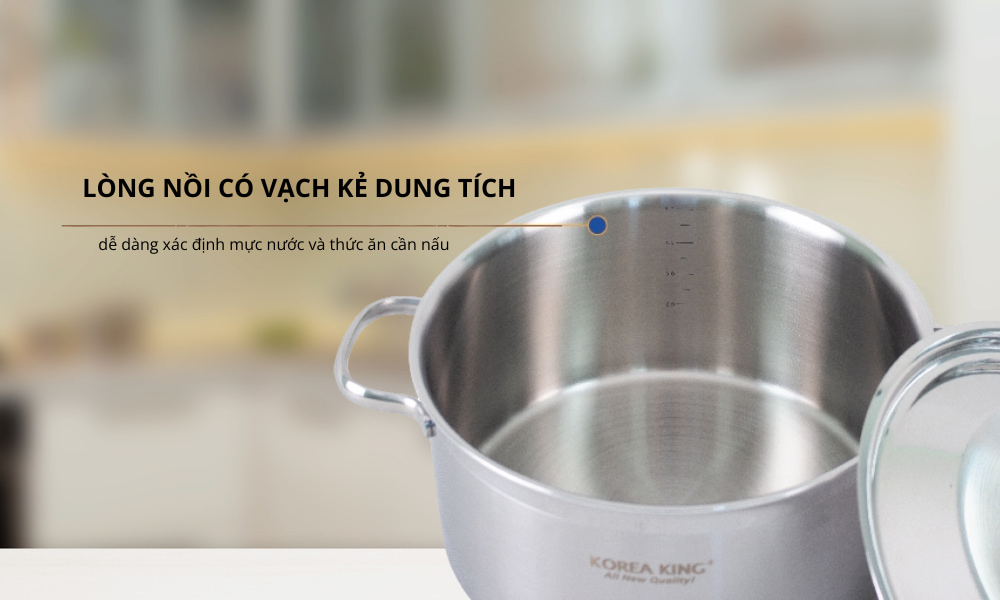 Vạch kẻ dung tích trong lòng nồi Inox Korea King KP-20S5PLY 3 lít