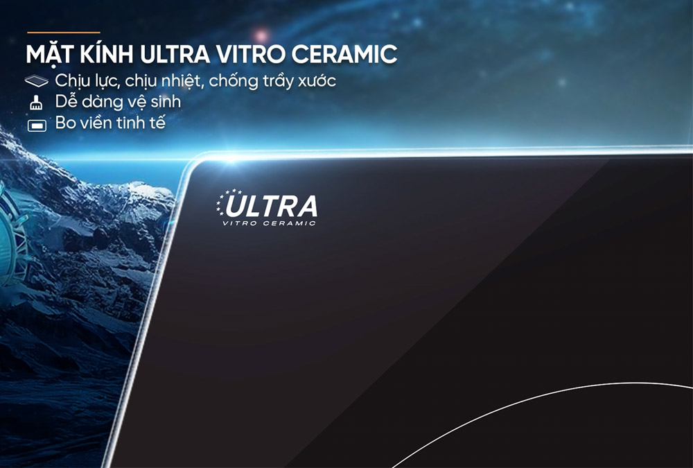 Mặt kính Ultra Vitro Ceramic của Bếp Đôi Điện Từ Mama MMB82172-MMC