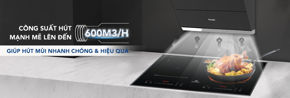 Máy Hút Mùi Áp Tường Kính Vát Funiki HKH9688 có công suất mạnh mẽ