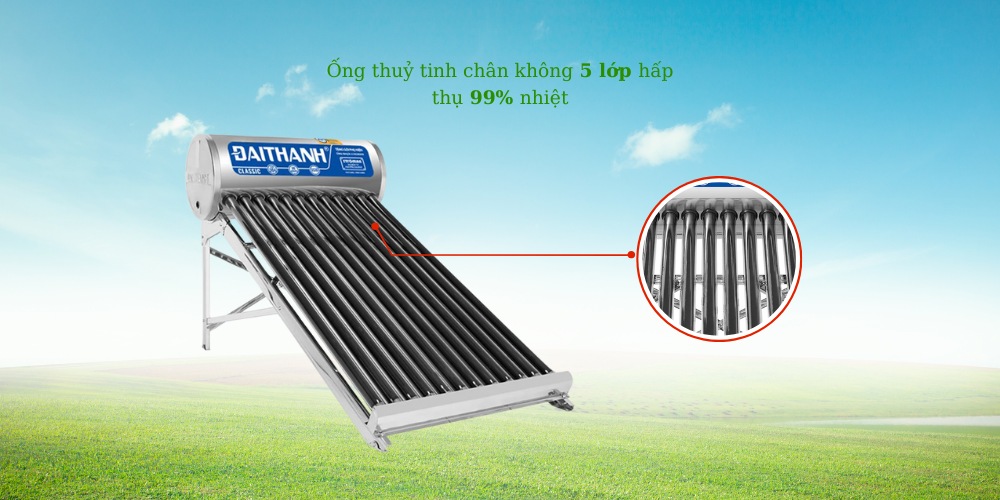 Máy năng lượng mặt trời 58-12 sử dụng 12 ống thuỷ tinh chân không 5 lớp