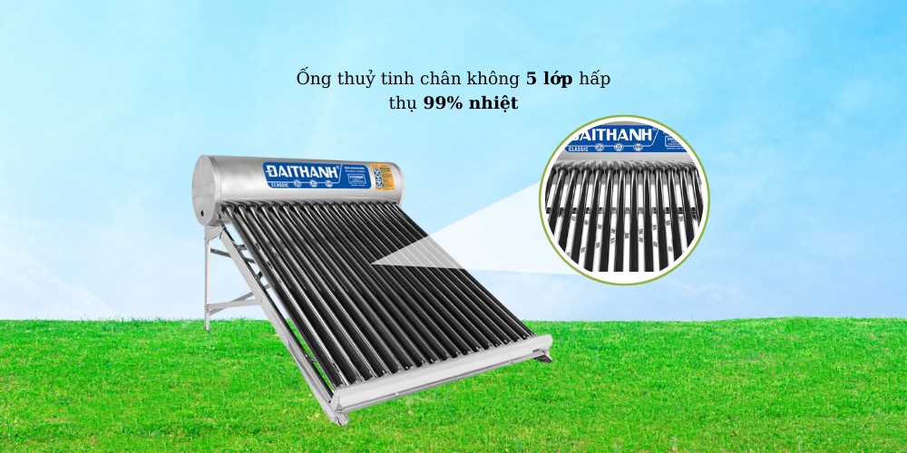 Máy Năng Lượng Mặt Trời 58-18 được trang bị 18 ống thủy tinh chân không 5 lớp