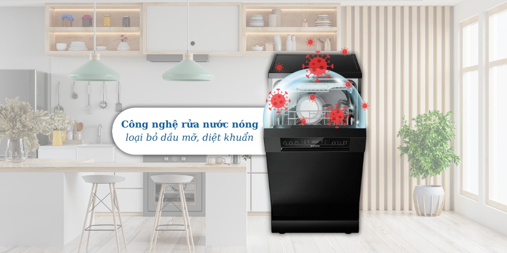 Máy rửa chén Galanz W45A3A401M-0E1(B) có công nghệ rửa nước nóng