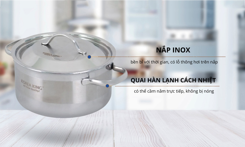 Nắp Inox và quai cầm cách nhiệt có độ bền cao, đảm bảo an toàn