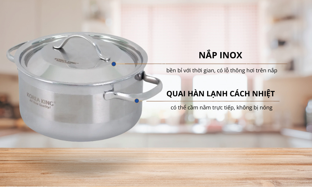 Nắp nồi và quai cầm trên nồi Inox Korea King KP-18S5PLY 2 lít