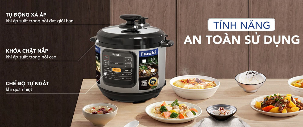 Nồi Áp Suất Điện Funiki HPC6862 đảm bảo an toàn khi sử dụng
