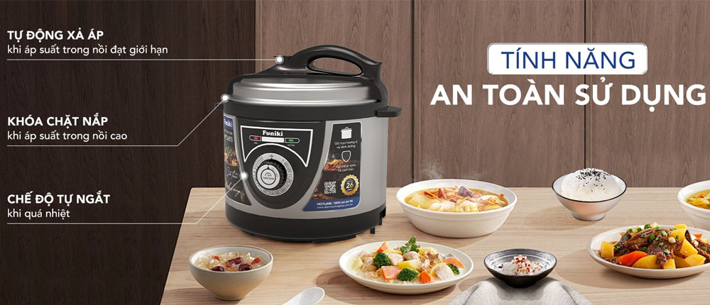 Nồi Áp Suất Điện Funiki HPC6855 5 Lít đảm bảo an toàn khi sử dụng