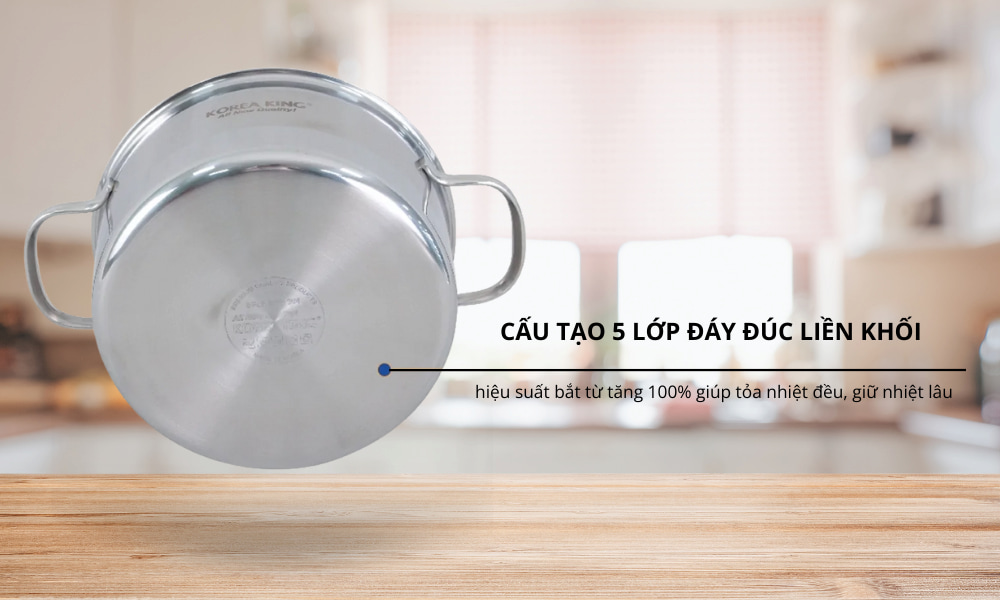 Nồi Inox Korea King KP-18S5PLY có 5 lớp đáy đúc khối liền
