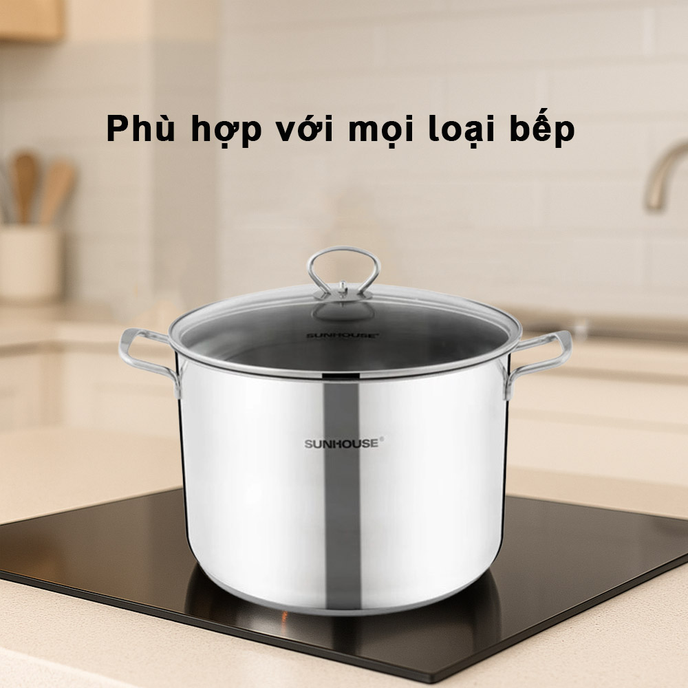 Nồi Luộc Gà Inox 3 Đáy Sunhouse SH28LG có đáy từ không kén bếp