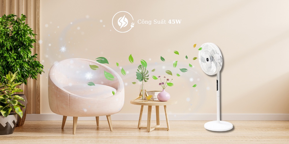Quạt Đứng Perfect PF-QD310 hoạt động với công suất làm mát 45W