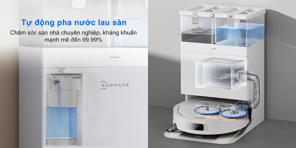 Robot Ecovacs Deebot T30C - Trắng tự động đổ bụi, giặt, sấy khô vải lau