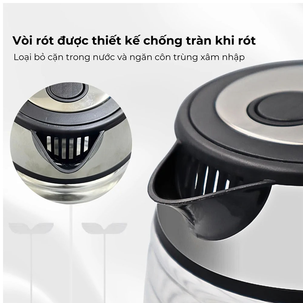 Ấm Đun Thủy Tinh Deawoo DWK-GL1803 có thiết kế vòi rót tiện lợi