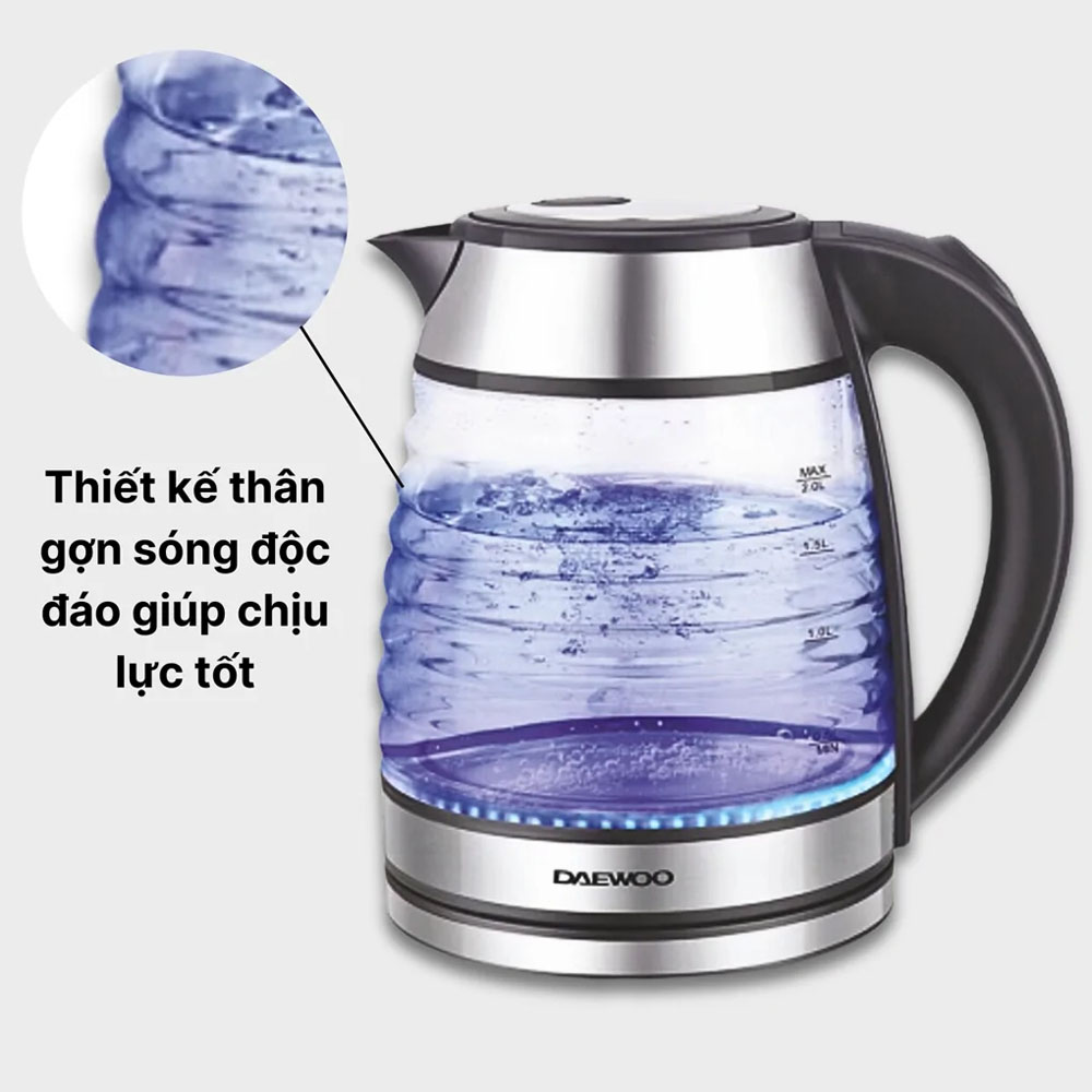 Ấm Đun Thủy Tinh Deawoo DWK-GL1803 có thiết kế ấn tượng