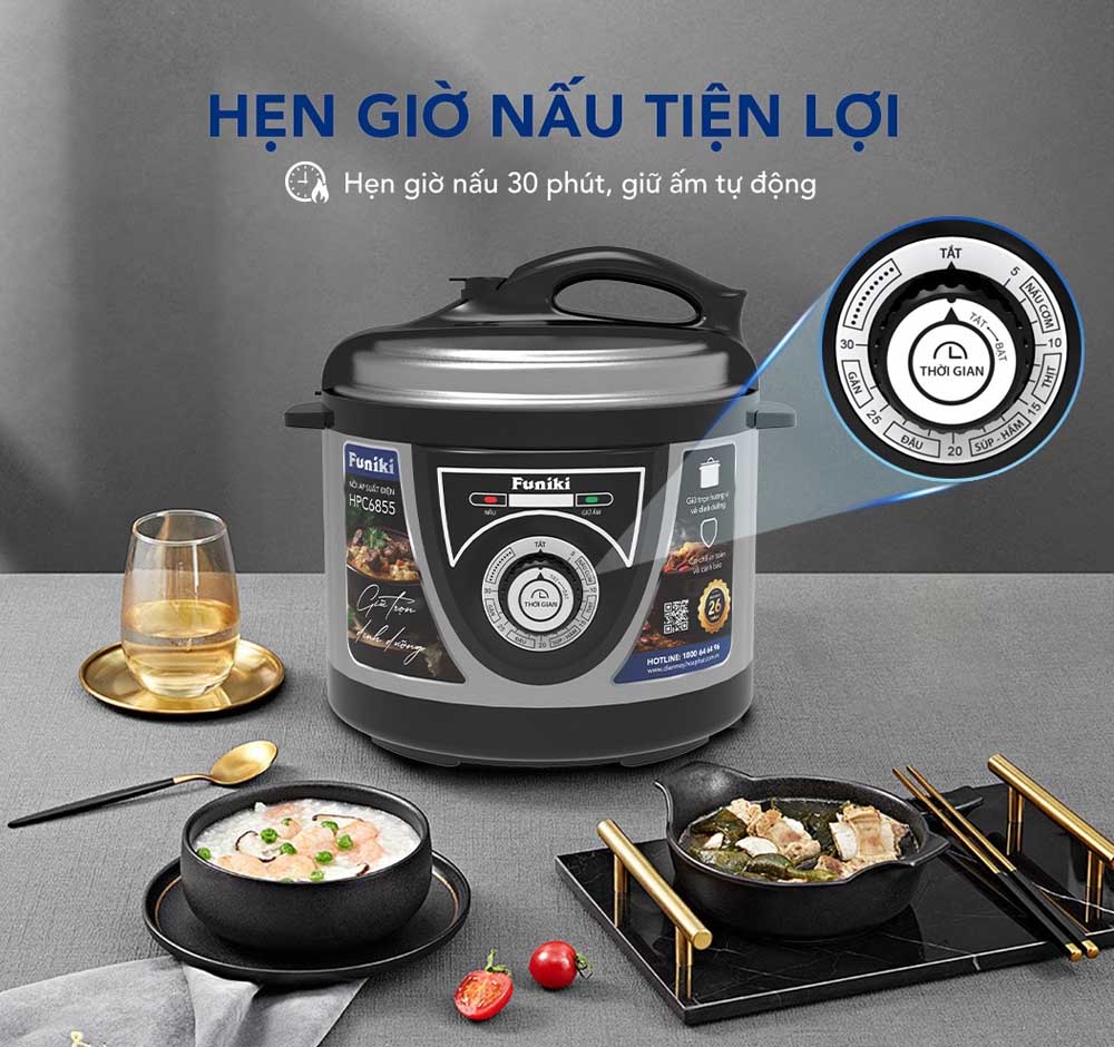 Nồi Áp Suất Điện Funiki HPC6855 5 Lít có tính năng hẹn giờ thông minh