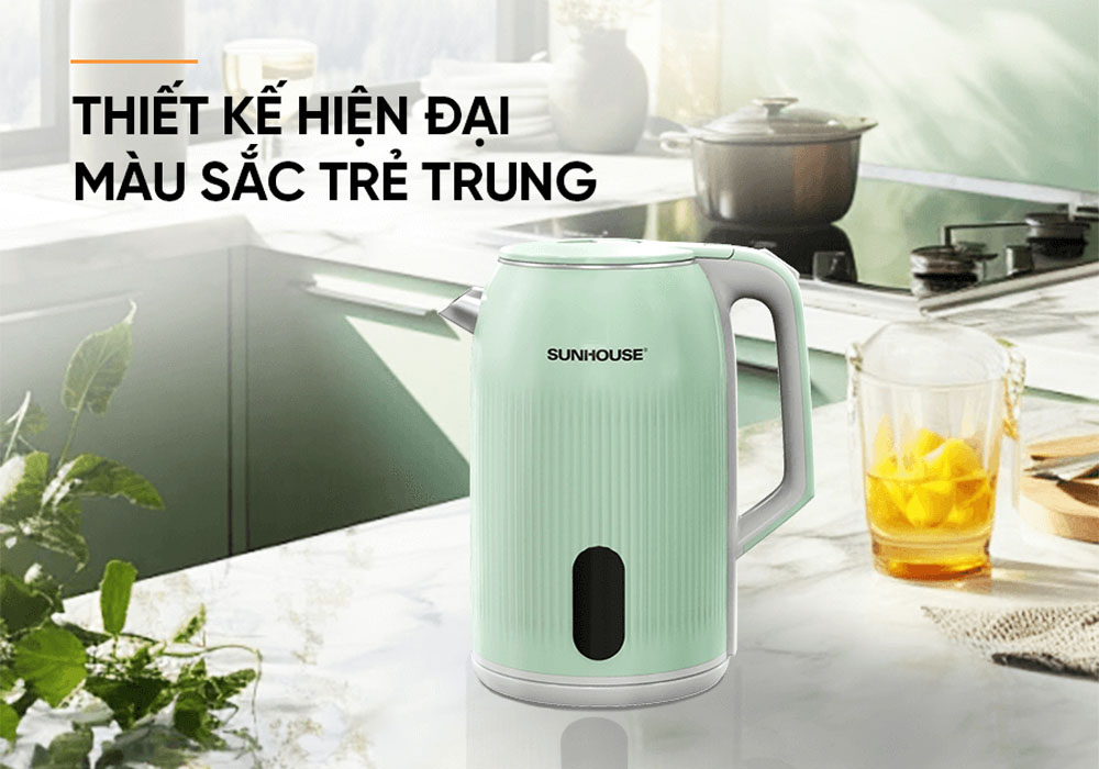 Ấm Đun Siêu Tốc Inox 2 Lớp Sunhouse SHD1364 có kiểu dáng hiện đại 
