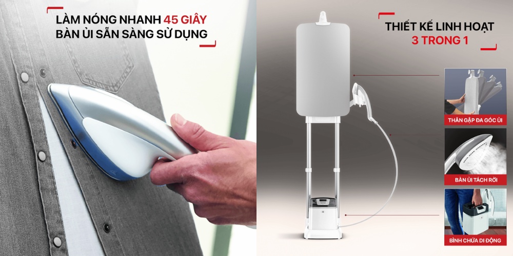 Bàn Ủi Hơi Nước Đứng Tefal IXEO-QT1411K0 truyền nhiệt tốt, dễ dàng ủi quần áo phẳng 