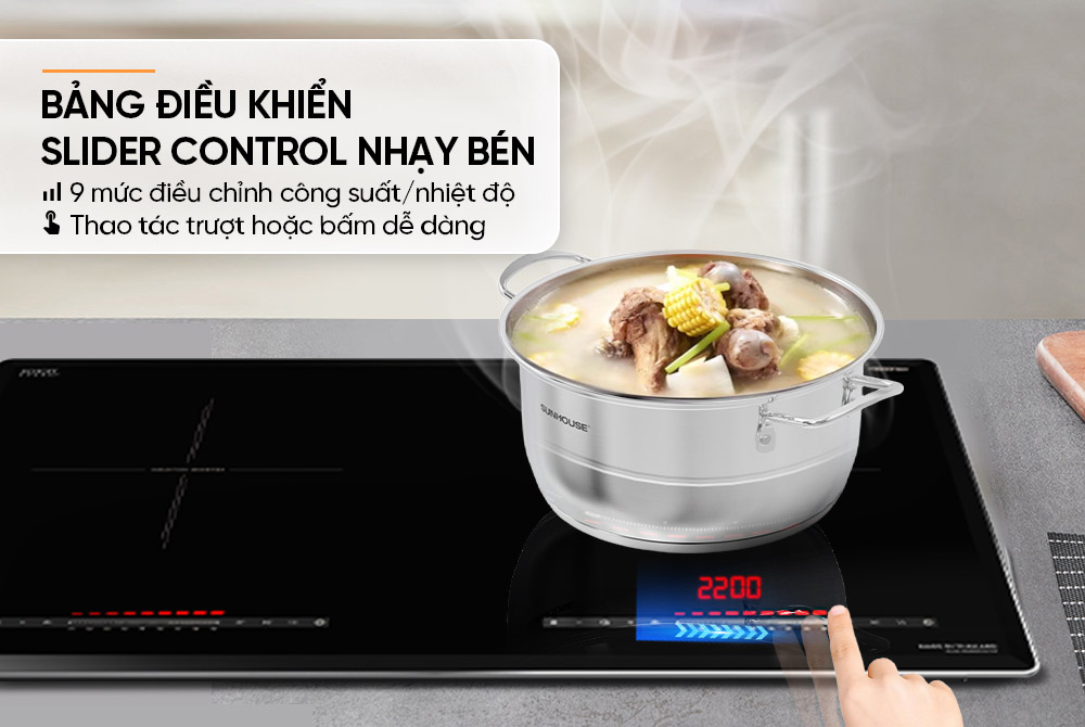 Bếp Đôi Điện Từ MMB82102-TMT sở hữu bảng điều khiển Slider Control 