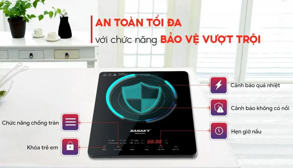 Bếp Điện Từ Đơn Sanaky VH6101HY đảm bảo an toàn khi sử dụng 