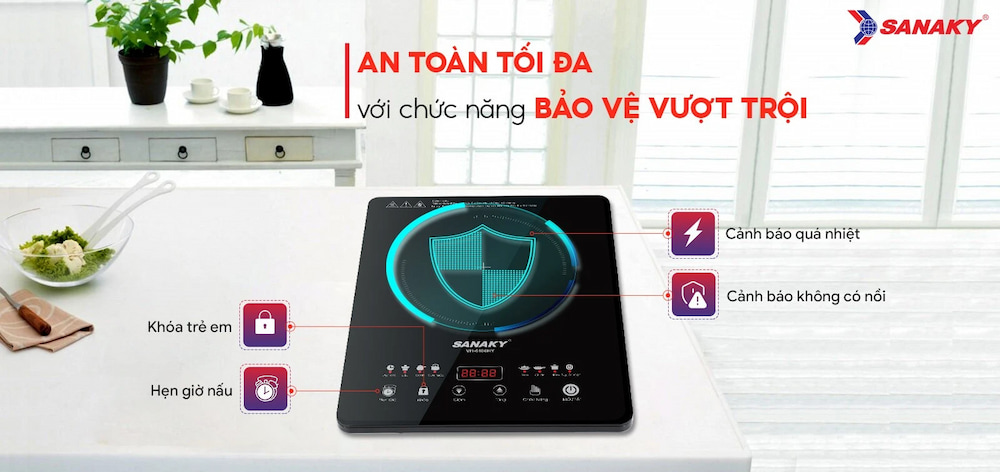 Bếp điện từ đơn Sanaky VH6100HY nấu nướng an toàn, bảo vệ vượt trội